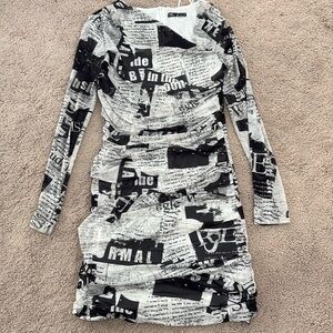 Zara Small Newspaper Print Dress long sleeves lightweight